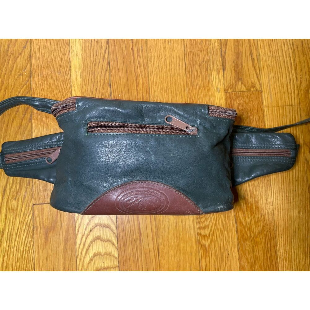 Vintage Two-Tone Genuine Leather Utility Fanny Pack Waist Bag - Green & Brown